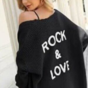 NWT Elan BLACK "Rock & Love" KNIT Sweater Cardigan One Size